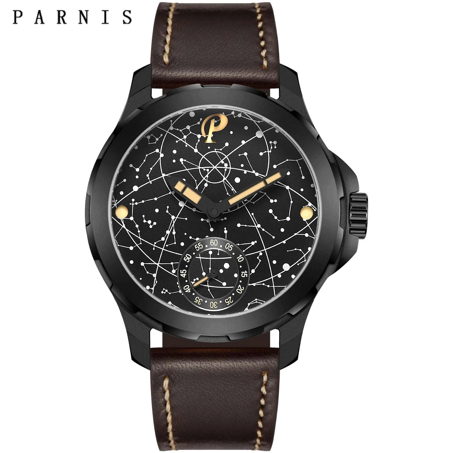New Fashion Parnis 44mm sidabrinis dėklas Šviečiantis vyriškas laikrodis Safyro stiklo rankomis apvyniojami mechaniniai rankiniai laikrodžiai 2023 m. populiariausias prabangus prekės ženklas Nuotrauka 4
