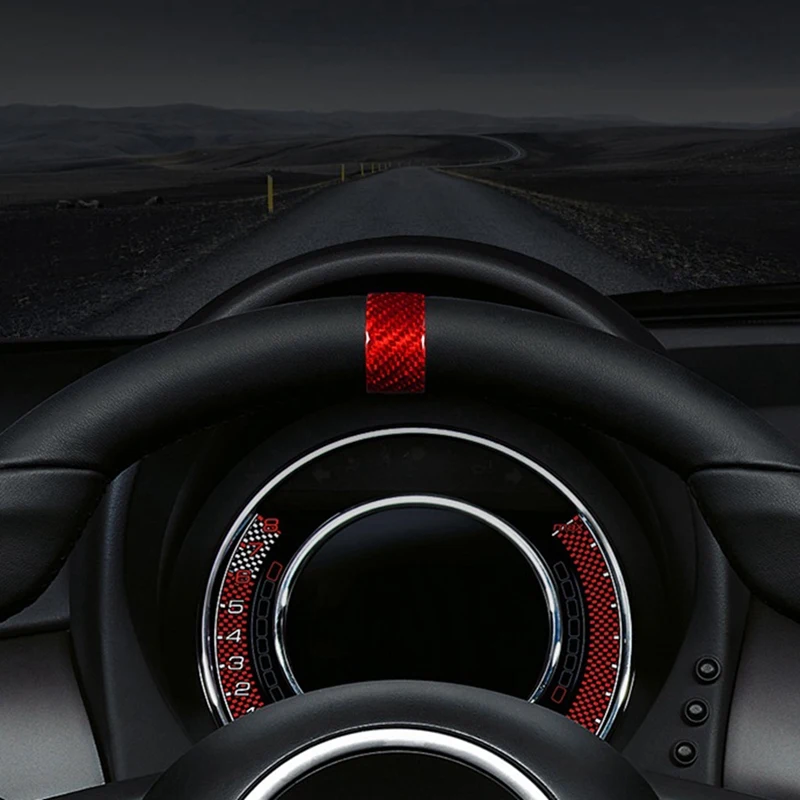 Real Hard Carbon Fiber lipdukas Fiat 500 2020 2021 2022 2023 Automobilio vairo žiedo dangtelio apdailos priedai (raudoni) Nuotrauka 1