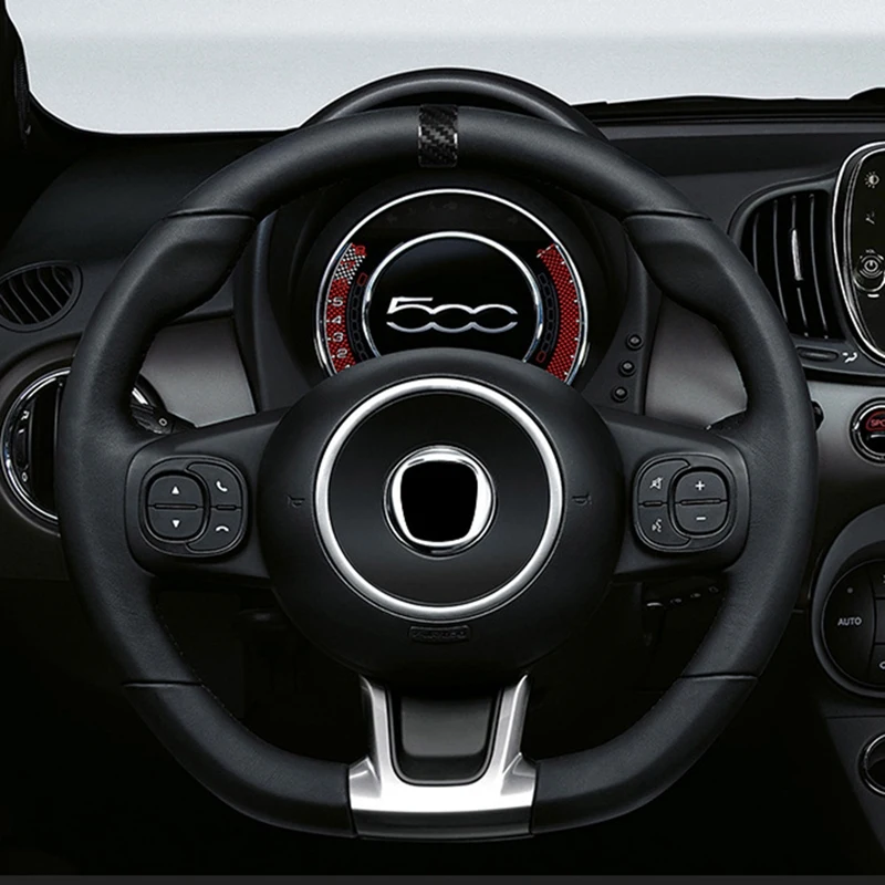 Real Hard Carbon Fiber lipdukas Fiat 500 2020 2021 2022 2023 Automobilio vairo žiedo dangtelio apdailos priedai (raudoni) Nuotrauka 4