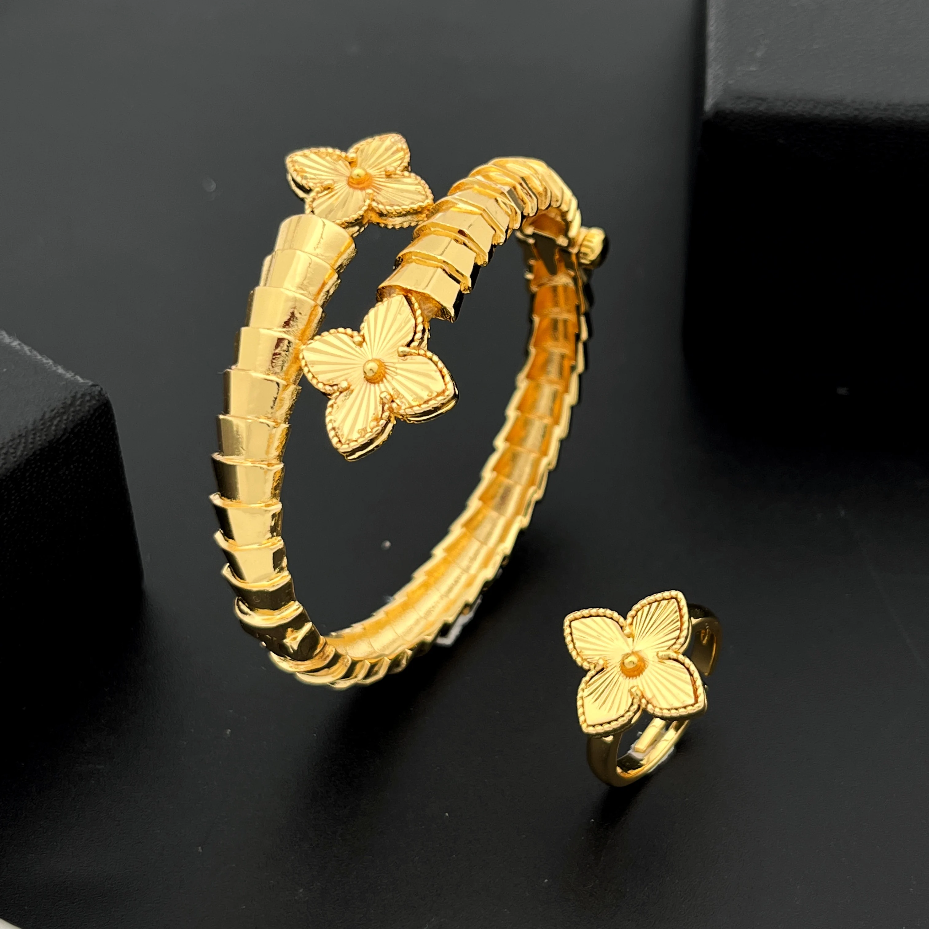 JRH vasara moterims Dubajaus vestuvės lėkštas aukso spalvos banglentinis žiedas papuošalų rinkinys Afrikos dovanų nuotakos juvelyras Prabangūs unikalūs papuošalai Nuotrauka 1