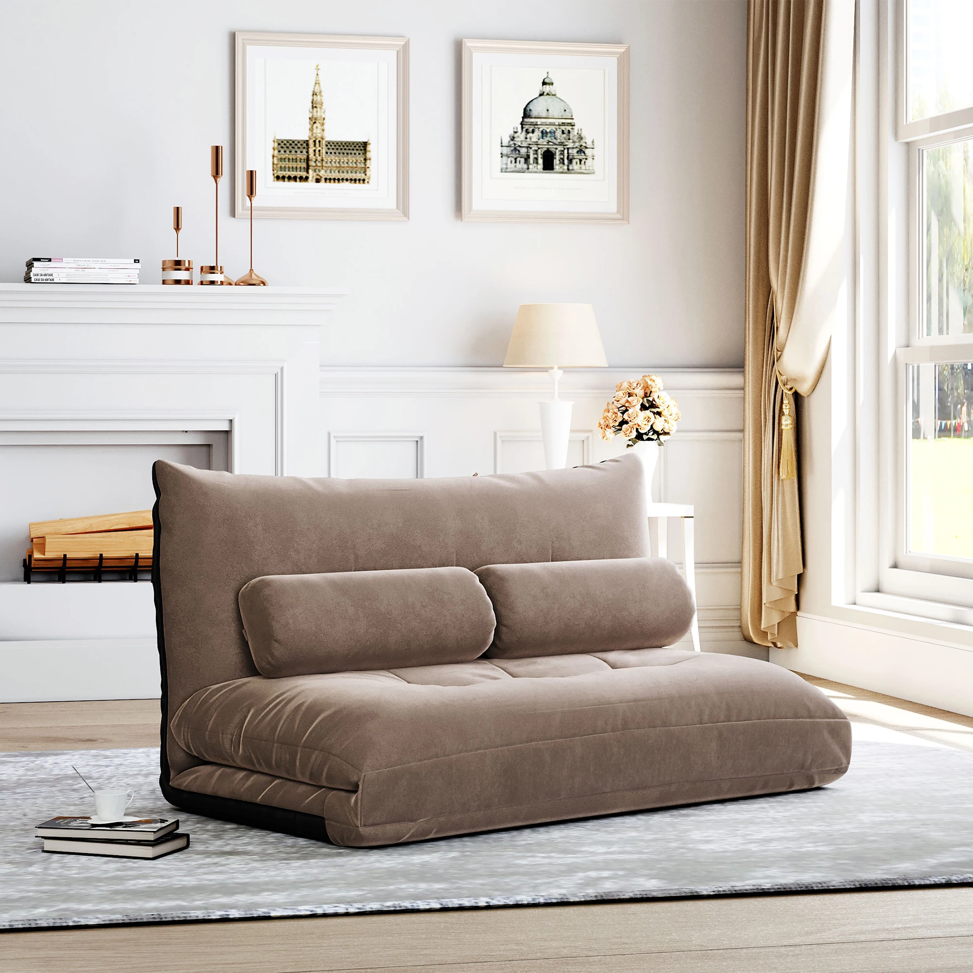 Poliesterio audinys Tingi sofa-lova Reguliuojama sulankstoma Futon sofa Vaizdo žaidimų sofa Sofa su 2 pagalvėmis 4 spalvos[US-W] Nuotrauka 0