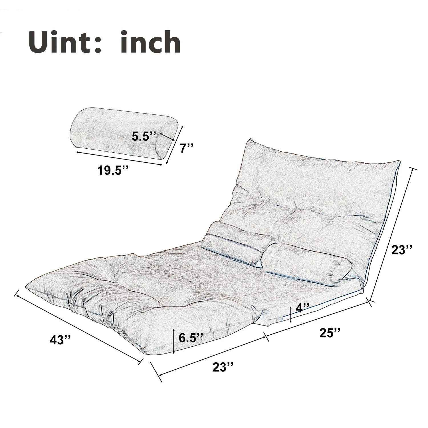 Poliesterio audinys Tingi sofa-lova Reguliuojama sulankstoma Futon sofa Vaizdo žaidimų sofa Sofa su 2 pagalvėmis 4 spalvos[US-W] Nuotrauka 1