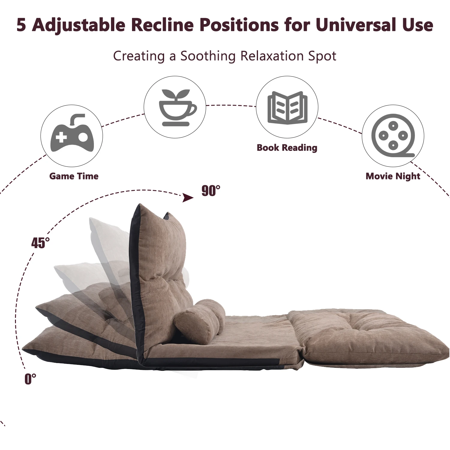 Poliesterio audinys Tingi sofa-lova Reguliuojama sulankstoma Futon sofa Vaizdo žaidimų sofa Sofa su 2 pagalvėmis 4 spalvos[US-W] Nuotrauka 2