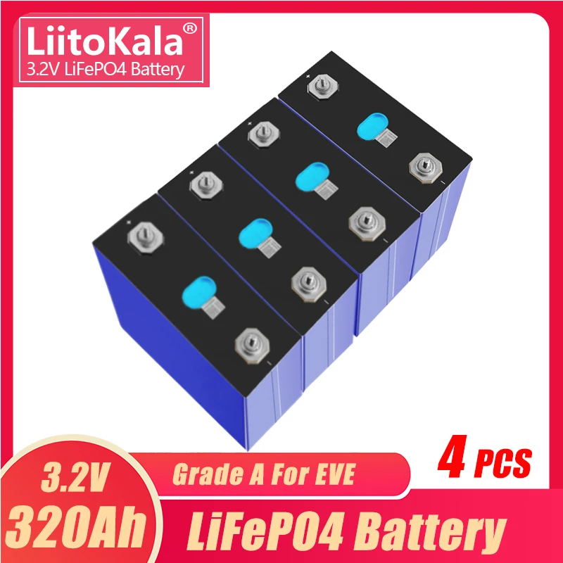 4PCS LiitoKala 3.2V 320Ah ląstelės Visiškai nauja 48V Lifepo4 320Ah baterija 310Ah A klasės 48V 24V įkraunama baterija su šynomis Nuotrauka 0
