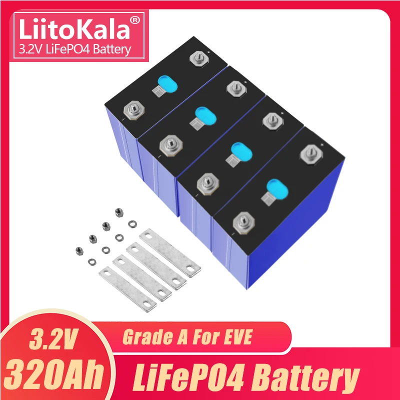 4PCS LiitoKala 3.2V 320Ah ląstelės Visiškai nauja 48V Lifepo4 320Ah baterija 310Ah A klasės 48V 24V įkraunama baterija su šynomis Nuotrauka 1
