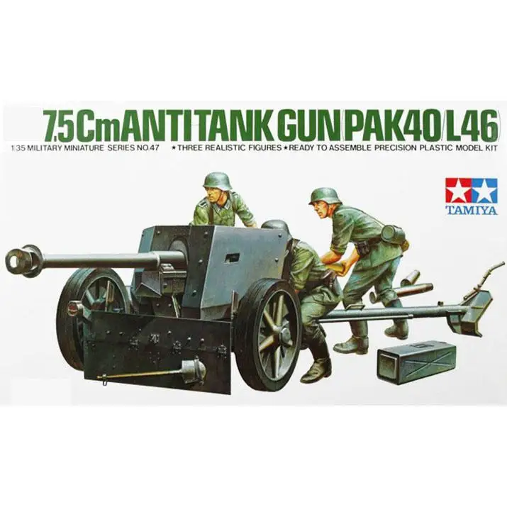 Tamiya 35047 1/35 vokiškas 75 mm prieštankinis pabūklas Pak.40 (plastikinis modelis) Nuotrauka 3