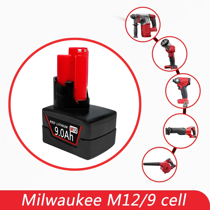 12V 9000mAh įkraunama baterija Milwaukee M12 XC Akumuliatoriniai įrankiai 48-11-2402 48-11-2411 Baterijos 48-11-2401 MIL-12A-L Nuotrauka 3