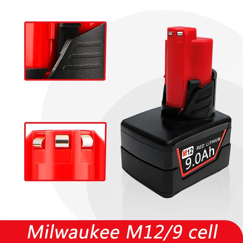 12V 9000mAh įkraunama baterija Milwaukee M12 XC Akumuliatoriniai įrankiai 48-11-2402 48-11-2411 Baterijos 48-11-2401 MIL-12A-L Nuotrauka 4