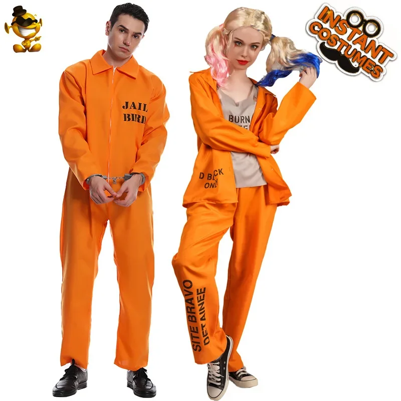 Helovinas Cosplay Dideli vyrai ir didelės moterys Meilužiai Oranžiniai kaliniai Cosplay vakarėlio suknelė Kalėjimo uniformos kostiumas Poros kostiumas Nuotrauka 0