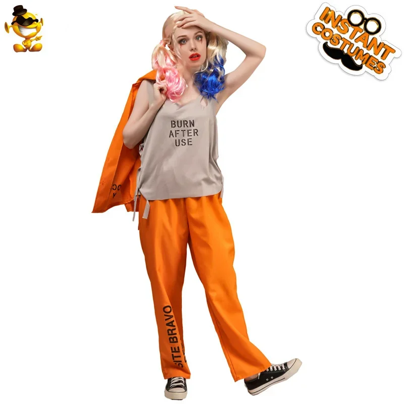 Helovinas Cosplay Dideli vyrai ir didelės moterys Meilužiai Oranžiniai kaliniai Cosplay vakarėlio suknelė Kalėjimo uniformos kostiumas Poros kostiumas Nuotrauka 2