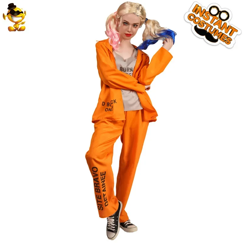 Helovinas Cosplay Dideli vyrai ir didelės moterys Meilužiai Oranžiniai kaliniai Cosplay vakarėlio suknelė Kalėjimo uniformos kostiumas Poros kostiumas Nuotrauka 3
