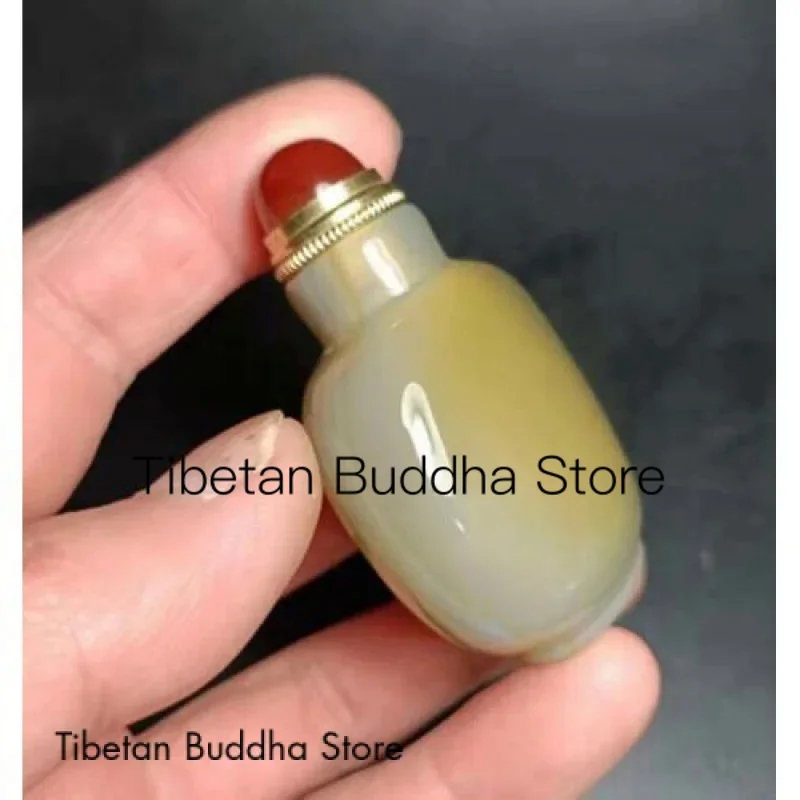 Natural Agate Snuff Bottle Handmade Craft Collection Chinese Ornament Nuotrauka 4