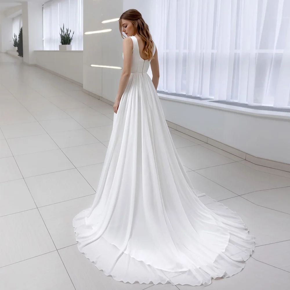 2022 Elegantiškos vestuvinės suknelės be rankovių Vestidos De Novia nėrinių šifonas Boho nuotakos chalatas De Mariee Nuotrauka 1