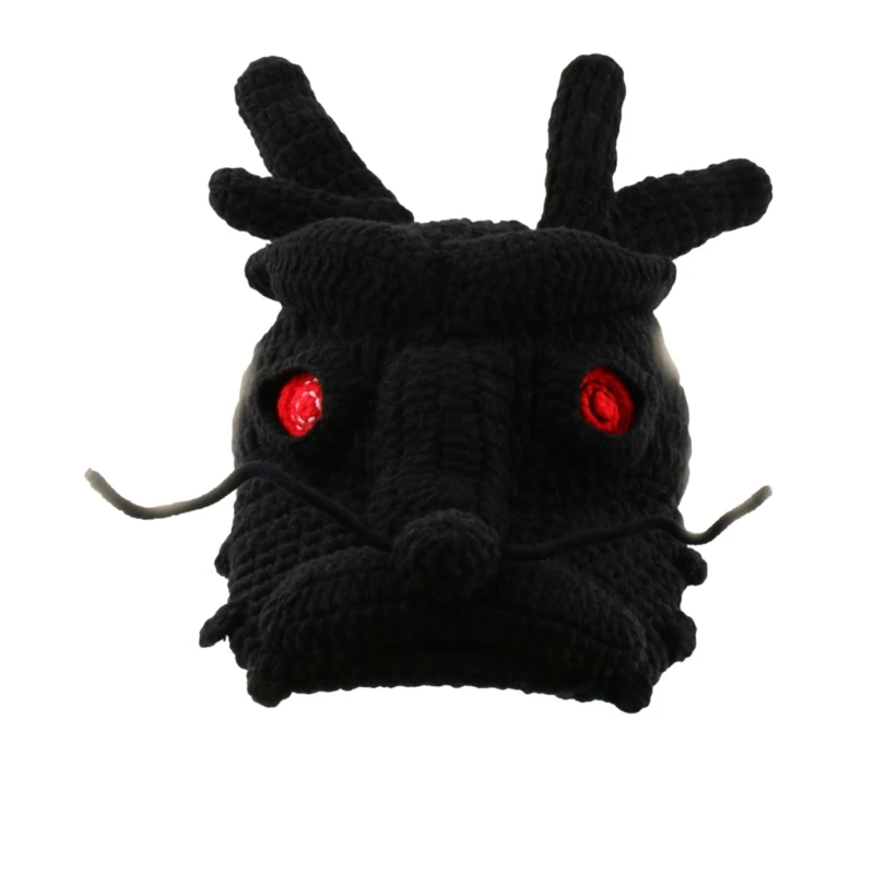 Creative Funny Knit Dragon Head Hat Kalėdinis aksesuaras Karnavalo kepurė Nuotrauka 3