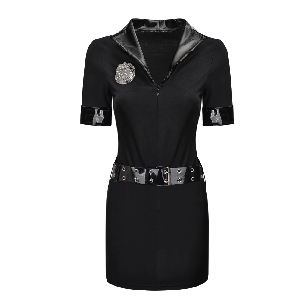 S-XXXL Seksualus juodas policijos uniformos kostiumas suaugusioms moterims Helovino policininkai policininkai Cosplay suknelė Nuotrauka 2