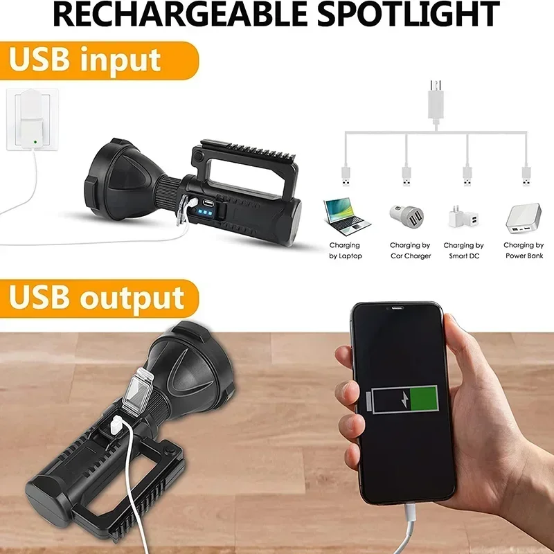 nešiojamas galingas LED žibintuvėlis montuojamas laikiklis Rankinis prožektorius USB įkraunamas prožektorius Vandeniui atspari degiklio lemputė Nuotrauka 2