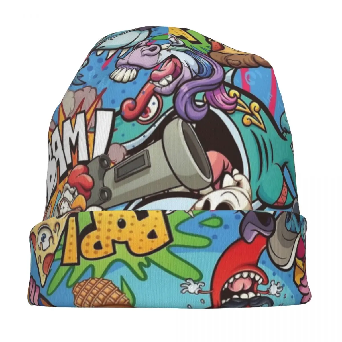 Urban Pattern Hip Hop Skullies Beanies Hats Graffiti Casual Unisex Street Caps Warm Dual-Use Bonnet Hats Nuotrauka 2