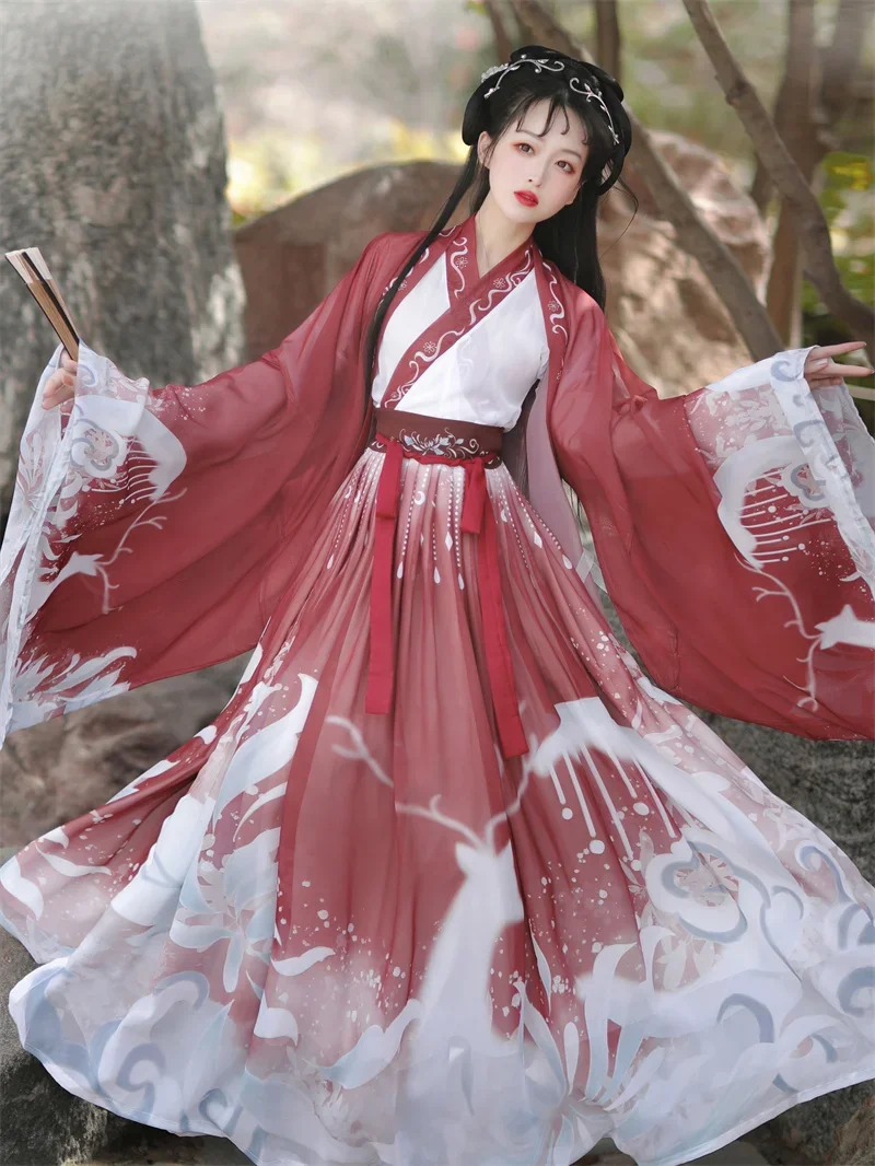 Original Hanfu 3Pcs Senovės kinų kostiumas Moteriški drabužiai Tradiciniai Hanfu šokių kostiumai Liaudies pasakų suknelė baigimui Nuotrauka 3