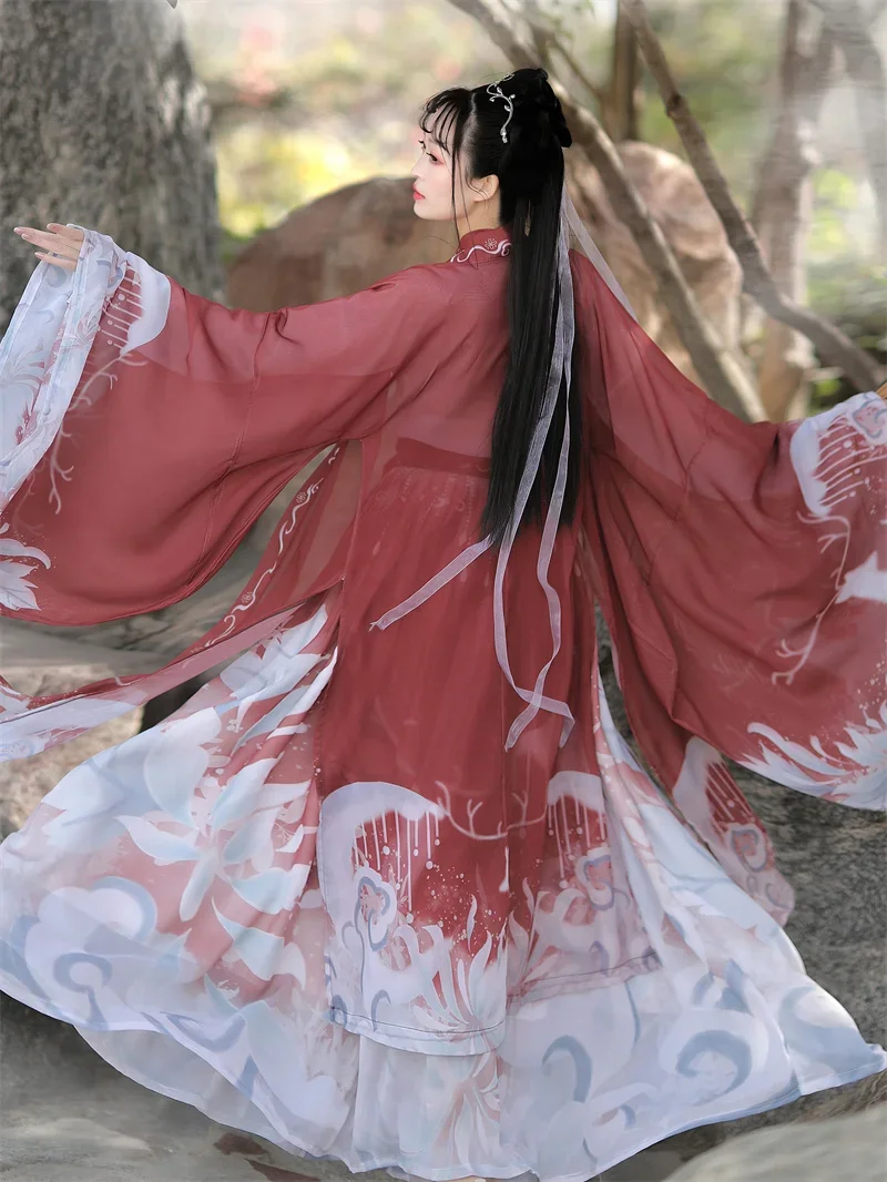 Original Hanfu 3Pcs Senovės kinų kostiumas Moteriški drabužiai Tradiciniai Hanfu šokių kostiumai Liaudies pasakų suknelė baigimui Nuotrauka 4