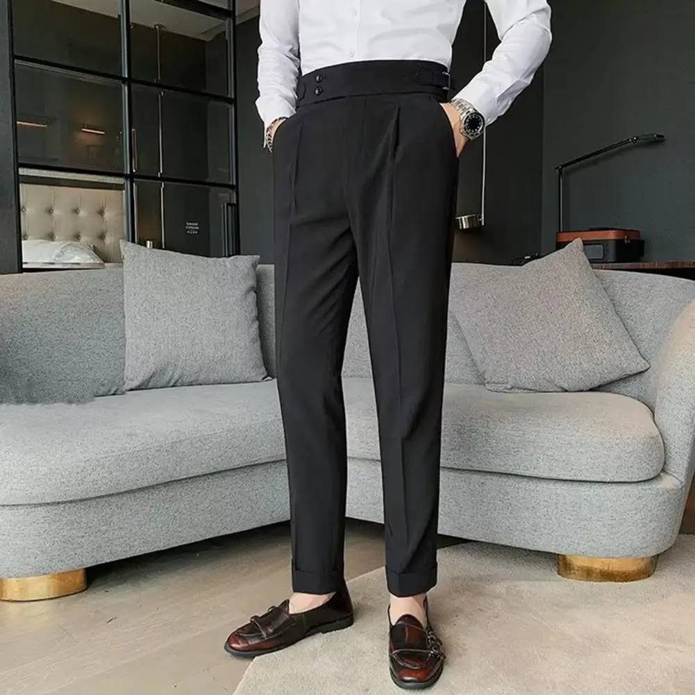 2022 Aukštos kokybės verslo laisvalaikio drapiruotos kelnės aukštu liemeniu Vyrai Vienspalvės oficialios kelnės Vyriškos oficialios biuro socialinio kostiumo kelnės Nuotrauka 0