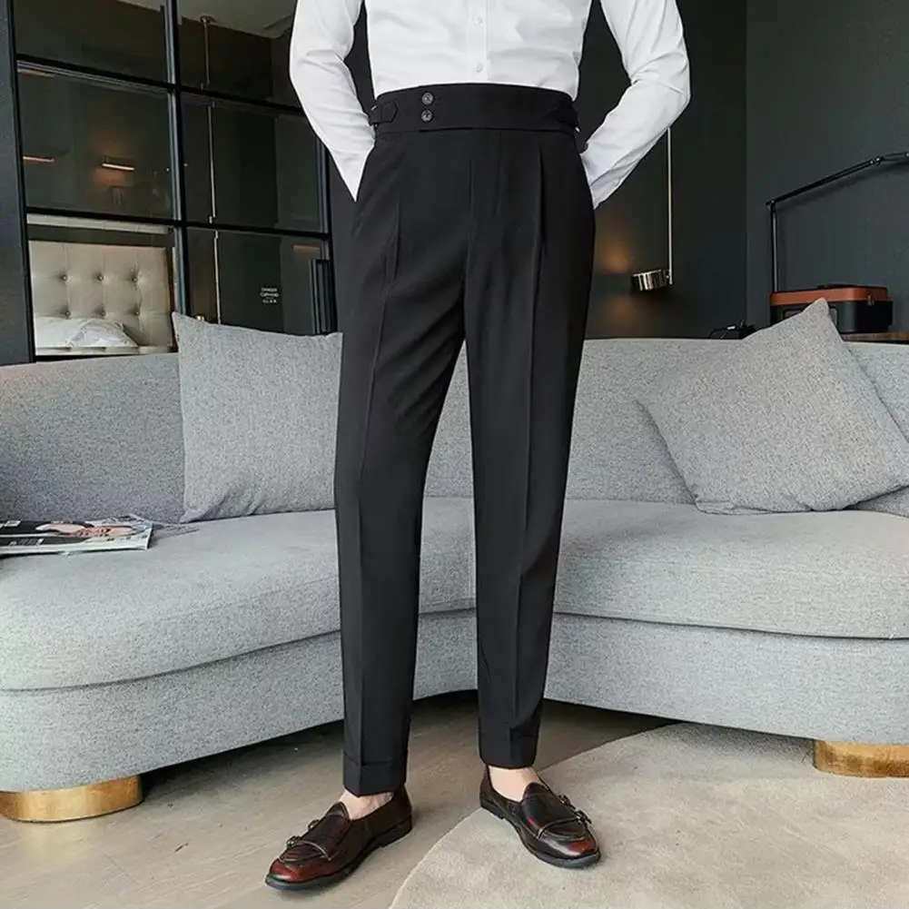 2022 Aukštos kokybės verslo laisvalaikio drapiruotos kelnės aukštu liemeniu Vyrai Vienspalvės oficialios kelnės Vyriškos oficialios biuro socialinio kostiumo kelnės Nuotrauka 1