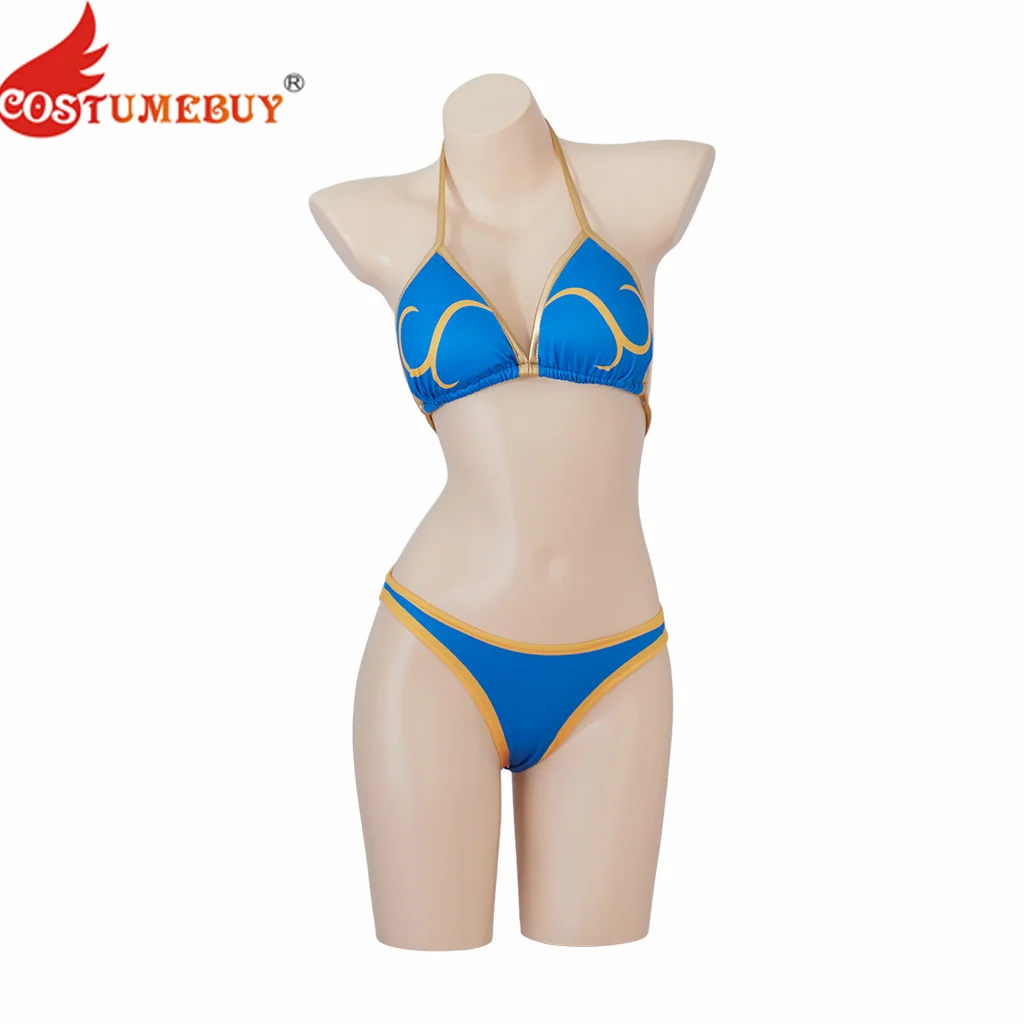 Chun-Li Cosplay kostiumų kovotojas Chun Li Bikini maudymosi kostiumėlis Seksualūs mėlyni maudymosi kostiumėliai Moterų mergaičių Chun Li apranga Nuotrauka 3