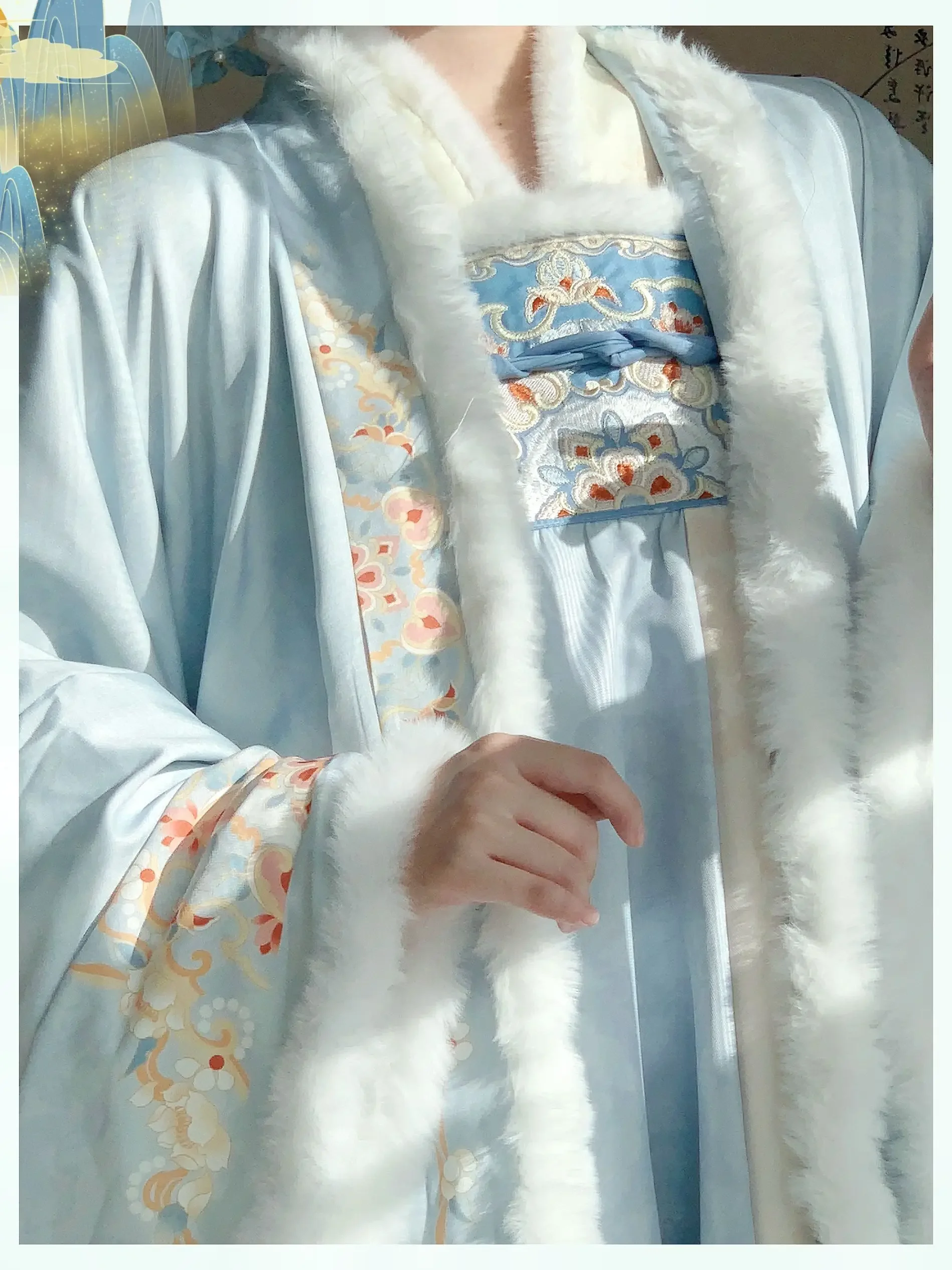 3 Spalvos Žieminiai siuvinėti marškiniai didelėmis rankovėmis Suknelės paltas Tang Moterys Tradicinis kinų šiltų Hanfu chalatų komplektas Nuotrauka 5