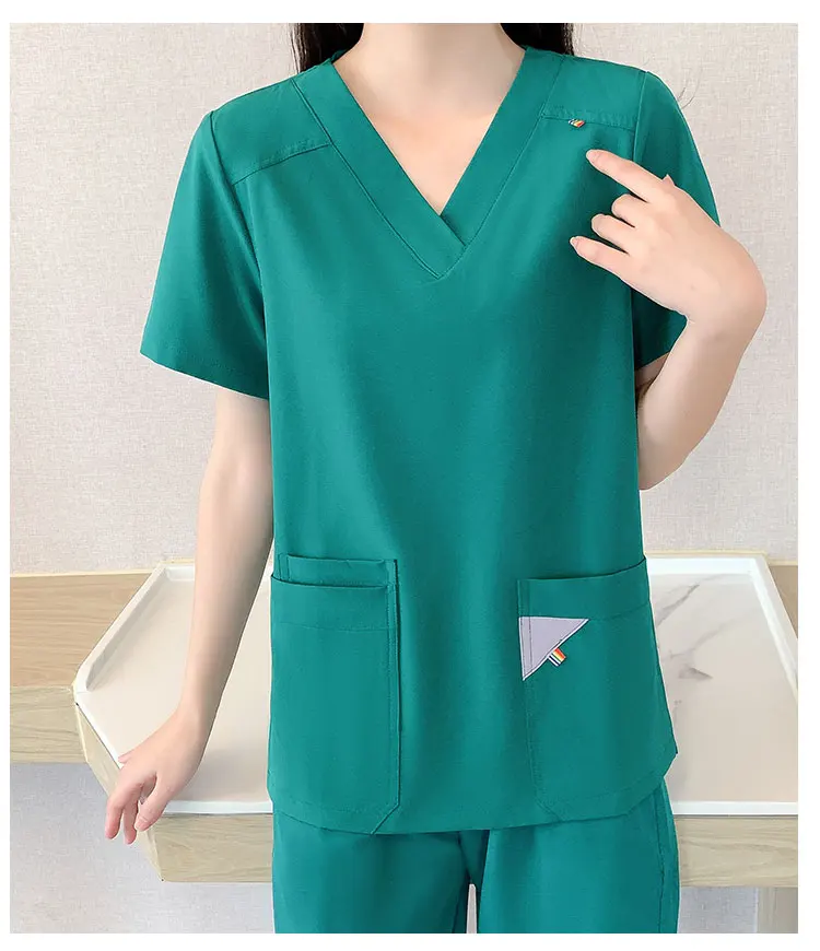 Medicininių drabužių trumpomis rankovėmis šveitikliai Slaugos kelnės Moterys Plonas ir lengvas audinys Elastinės medicininės uniformos Vasaros slaugytojų šveitiklių rinkiniai Nuotrauka 2