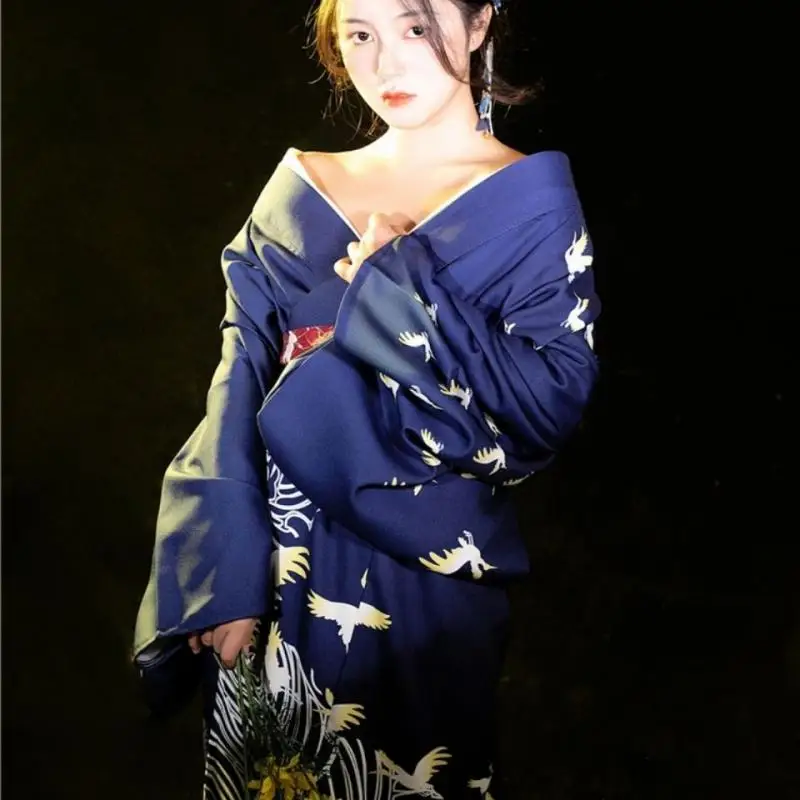 Moterys Japoniškas kostiumas Krano siuvinėjimas Spausdinti Tradicinė Kimono suknelė Megztinis moterims Yukata Azijos drabužių Cosplay rinkinys Naujas Nuotrauka 1