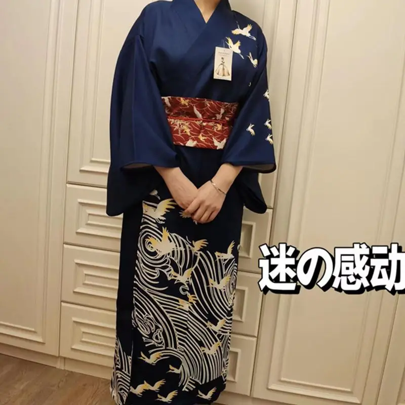 Moterys Japoniškas kostiumas Krano siuvinėjimas Spausdinti Tradicinė Kimono suknelė Megztinis moterims Yukata Azijos drabužių Cosplay rinkinys Naujas Nuotrauka 3