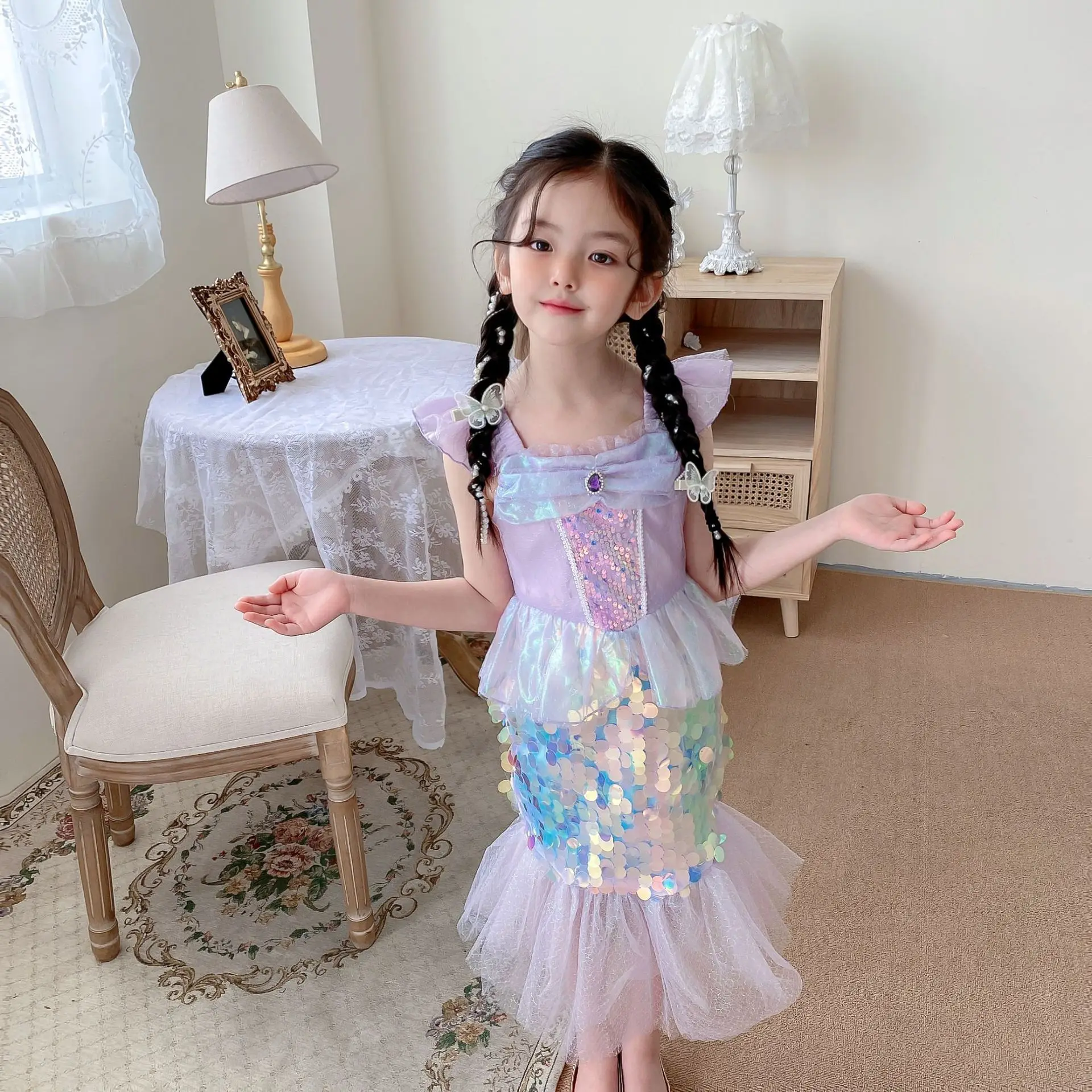 Mažoji undinėlė Ariel Princess kostiumas Suknelė vaikams Suknelė mergaitėms Helovinas Cosplay vaikų gimtadienio drabužiai Undinės suknelė Nuotrauka 0