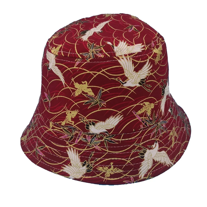 Fashion Crane Print Pattern Bucket Hats Men Women Cotton Outdoor Reversible Fisherman Caps Beach Fishing Hat Girl Boy Hat CP037 Nuotrauka 4