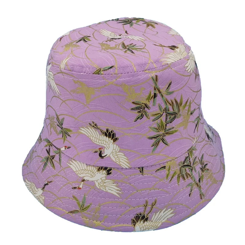 Fashion Crane Print Pattern Bucket Hats Men Women Cotton Outdoor Reversible Fisherman Caps Beach Fishing Hat Girl Boy Hat CP037 Nuotrauka 5
