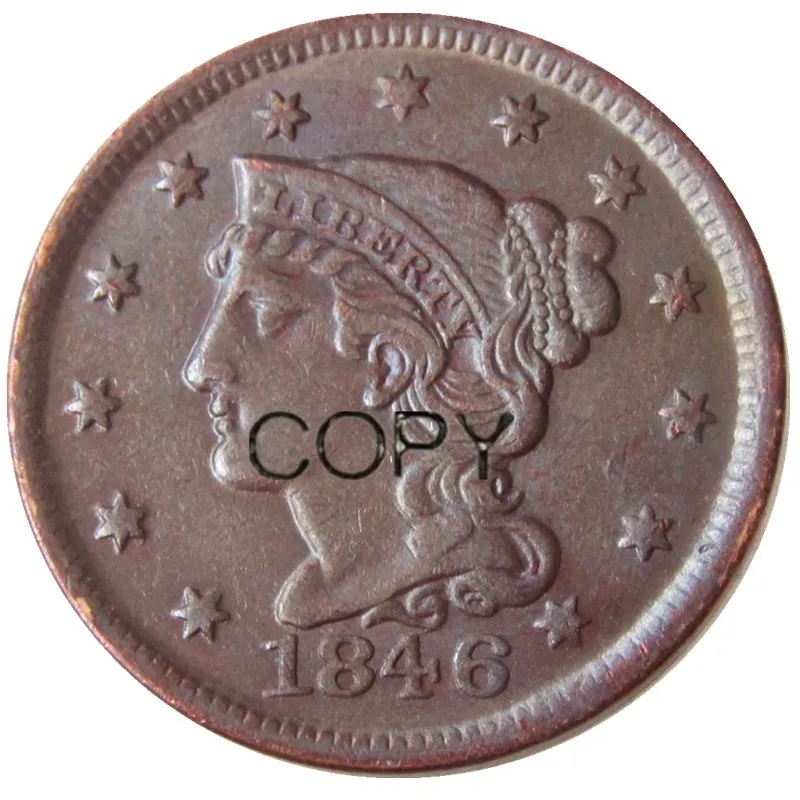 US 1846 pinti plaukai dideli / vienas centas 100% varinės kopijos monetos Nuotrauka 0
