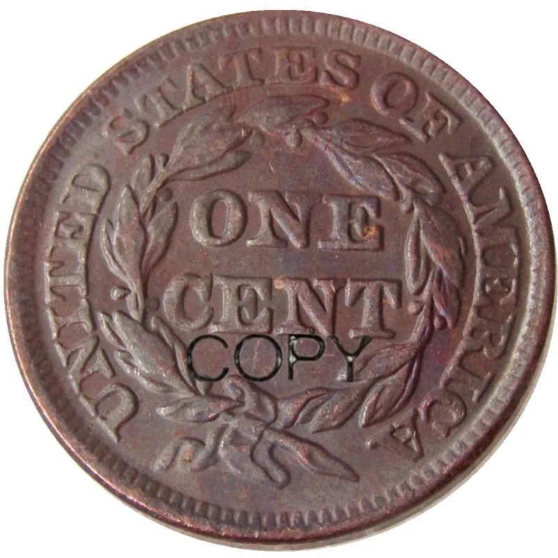 US 1846 pinti plaukai dideli / vienas centas 100% varinės kopijos monetos Nuotrauka 1