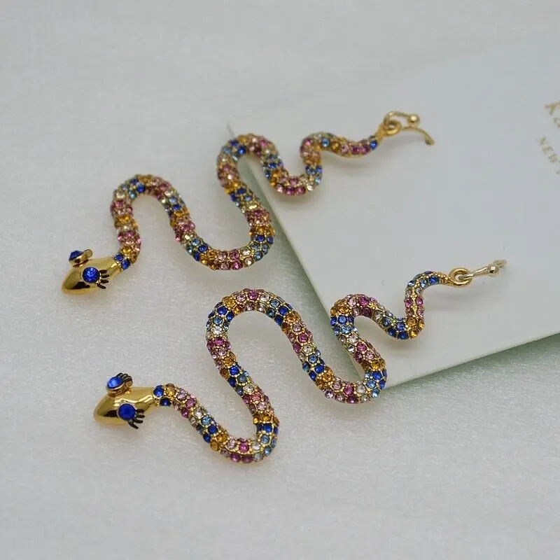 Moterų papuošalai Aukso atspalvis Mielas gyvatės lašas auskarai Elegantiškas daugiaspalvis Nuotrauka 4
