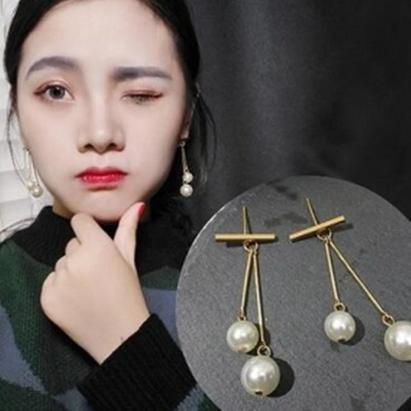 Korėjietiški vintažiniai auskarai Elegantiškos moteriškos moterys Ilgo lašo imitacija Perlų auskarų vakarėlis Laisvalaikio papuošalai Brincos Nuotrauka 3