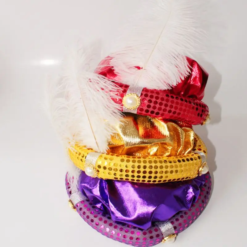 Cosplay rekvizito dangtelis Aladdin Hat Halloween Masquerade Children Party Hats Stage Show Feather Hat kostiumo aksesuaras Nuotrauka 3