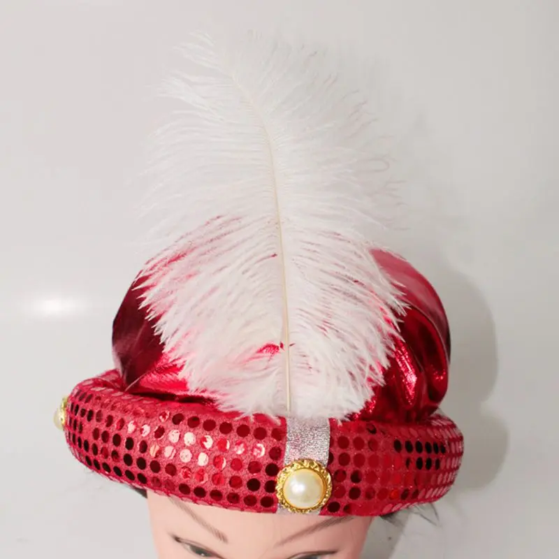 Cosplay rekvizito dangtelis Aladdin Hat Halloween Masquerade Children Party Hats Stage Show Feather Hat kostiumo aksesuaras Nuotrauka 4