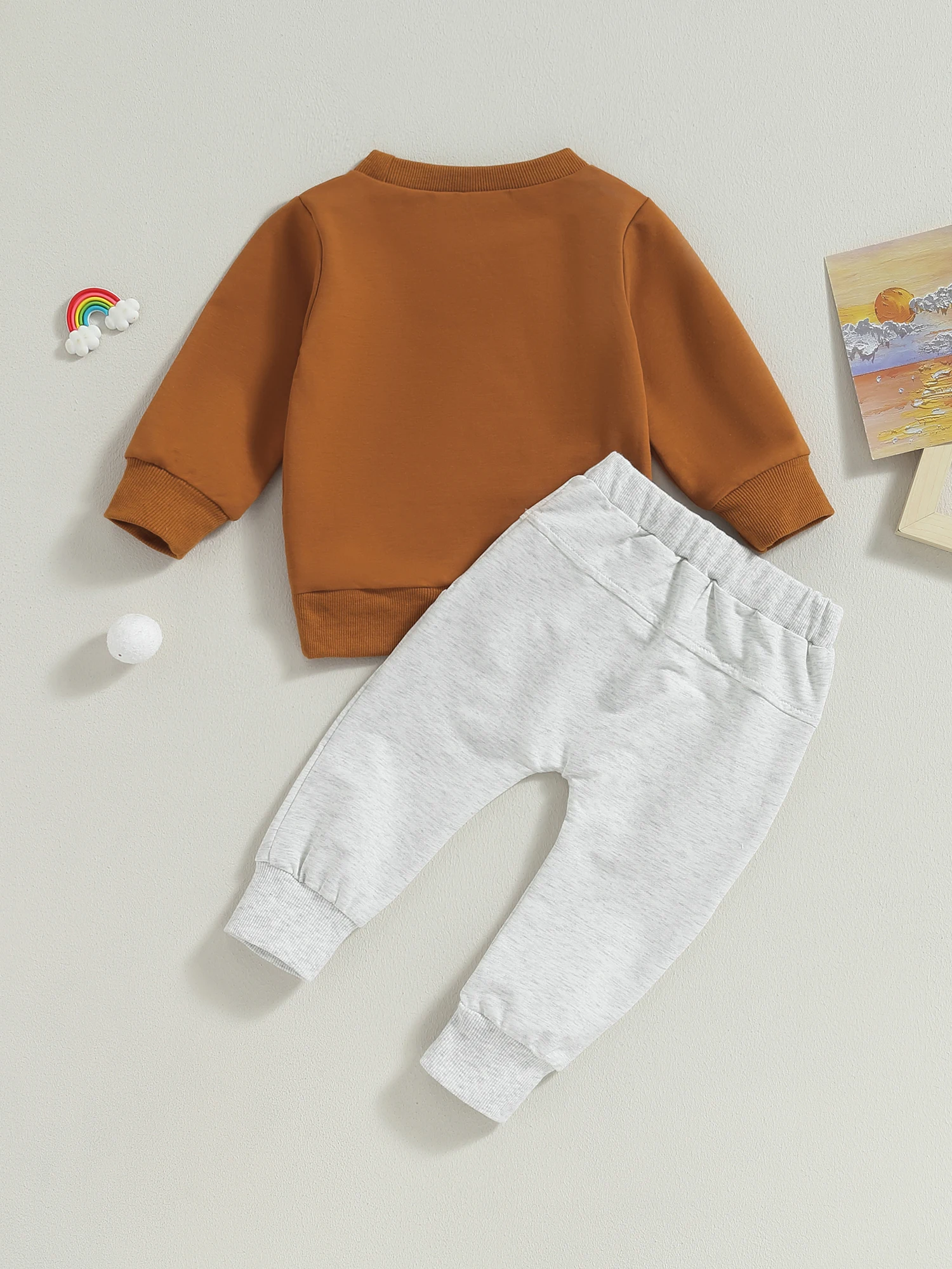 Baby Boys Rudens apranga Mieli gyvūnų rašto džemperiai su gobtuvu ir jogger kelnės 2 dalių drabužių komplektas Nuotrauka 2