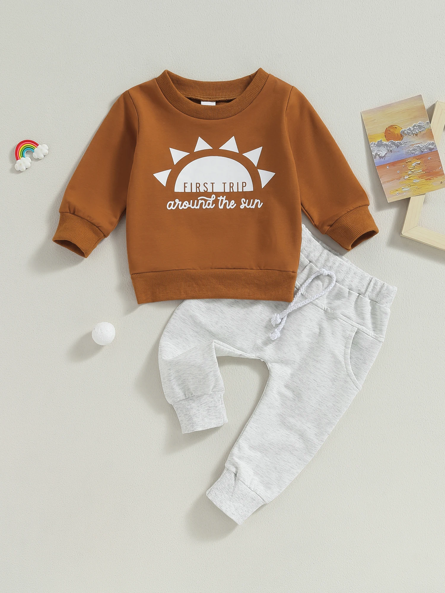 Baby Boys Rudens apranga Mieli gyvūnų rašto džemperiai su gobtuvu ir jogger kelnės 2 dalių drabužių komplektas Nuotrauka 3