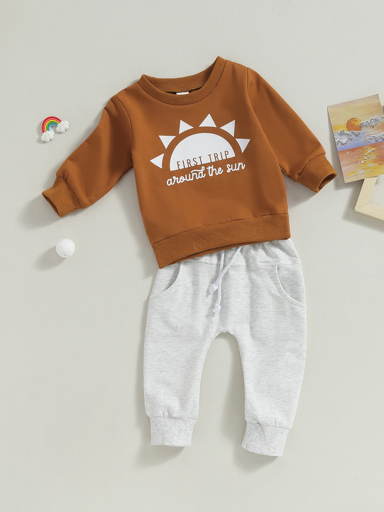 Baby Boys Rudens apranga Mieli gyvūnų rašto džemperiai su gobtuvu ir jogger kelnės 2 dalių drabužių komplektas Nuotrauka 4