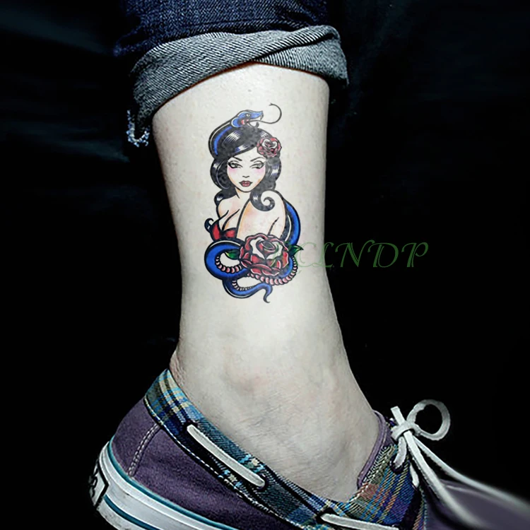 Neperšlampami laikini tatuiruotės lipdukai Sexy Girl Snake Rose fake Tatto Flash Tatoo Hand Foot Body Art tato for kid Women Men Lady Nuotrauka 0