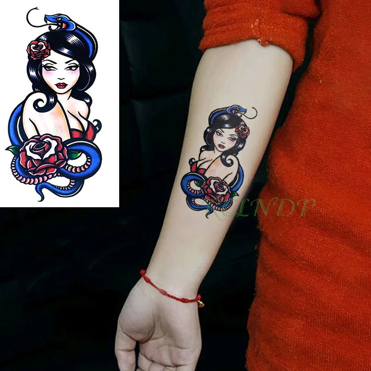 Neperšlampami laikini tatuiruotės lipdukai Sexy Girl Snake Rose fake Tatto Flash Tatoo Hand Foot Body Art tato for kid Women Men Lady Nuotrauka 1