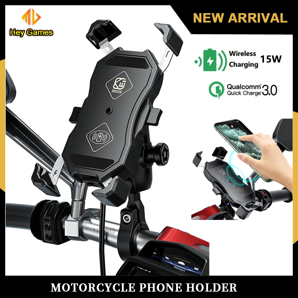 2022 Atnaujintas motociklo telefono laikiklis 15 W belaidis įkroviklis USB QC3.0 greito įkrovimo dviračio išmaniojo telefono stovo 360 mobiliųjų telefonų palaikymas Nuotrauka 0