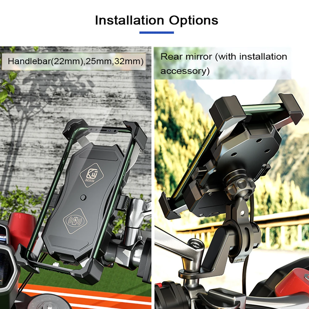 2022 Atnaujintas motociklo telefono laikiklis 15 W belaidis įkroviklis USB QC3.0 greito įkrovimo dviračio išmaniojo telefono stovo 360 mobiliųjų telefonų palaikymas Nuotrauka 2