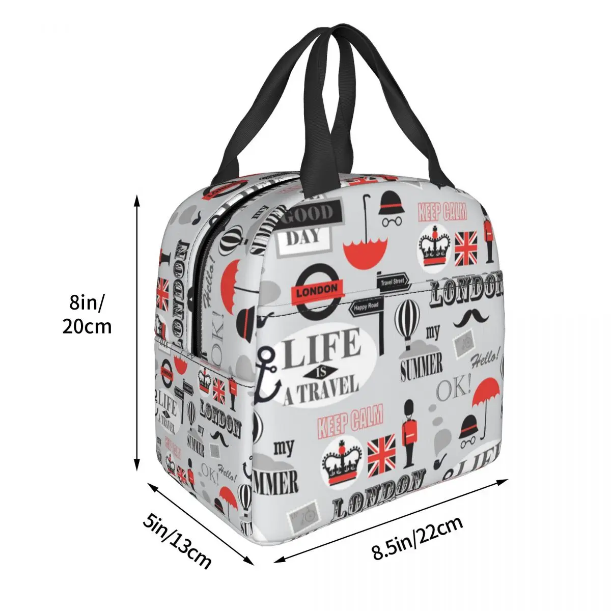 British London Pattern Lunch Bag Aušintuvas Termiškai izoliuotas Jungtinė Karalystė JK logotipas Pietų dėžutė mokykliniam pikniko maistui Tote krepšiai Nuotrauka 2
