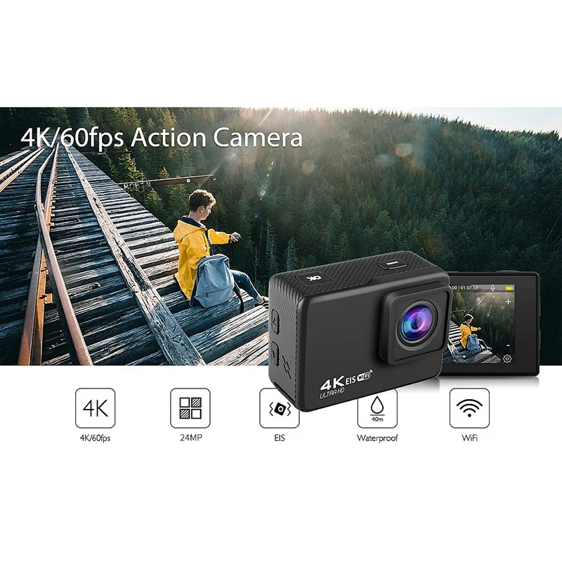 4K HD WIFI veiksmo kamera 60 kadrų per sekundę 170 laipsnių plačiakampė EIS povandeninė vandeniui atspari apsaugos nuo drebėjimo kamera Šalmas Go Sports Pro Vlog kamera Nuotrauka 3