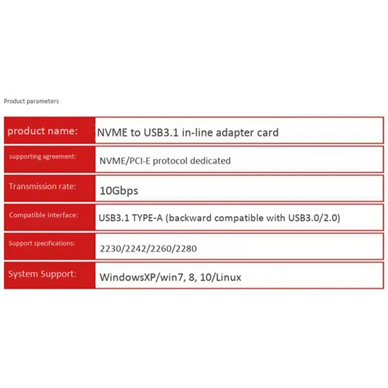 M.2 NVME SSD į USB 3.1 adapteris PCI-E į USB-A 3.0 keitiklio kortelė 10Gbps USB3.1 Gen 2 skirta M.2 NVME 2242 2260 2280 Nuotrauka 4