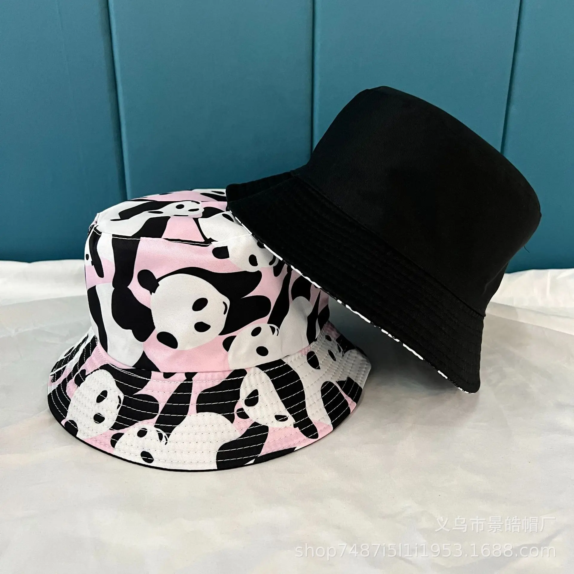 Cartoon Panda Print Fisherman Hat for Women Men Reversible Bucket Hat Casual Panama Hat Bob Hip Hop Cap Men Summer Sun Hats 2023 Nuotrauka 0